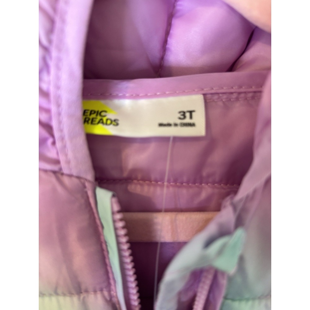 Epic Threads Girls 3T Pink Green Tie Dye Puffer Jacket Hooded Coat NWT - Picture 2 of 4
